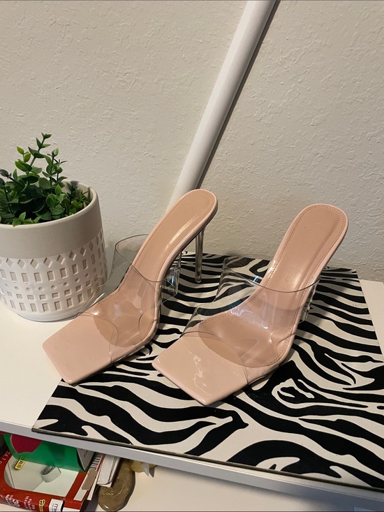 Public Desire Shoes - Public Desire Blush Nude Clear-Strap Mule Heels
